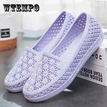 WTEMPO женские летние сандалии с открытыми отверстиями, женские повседневные однотонные туфли на плоской подошве, Нескользящая обувь для мам, обувь для медсестры, пляжная обувь 41