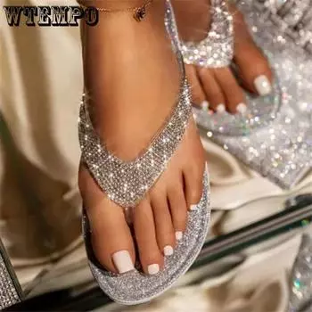 WTEMPO женские летние шлепанцы со стразами, повседневные тапочки на плоской подошве с открытым носком и мягкой подошвой, шлепанцы для девочек, оптовая продажа, дропшиппинг 35 чёрный