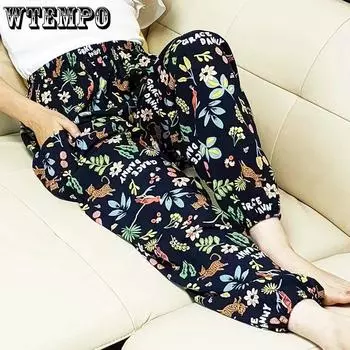 WTEMPO женские летние тонкие крутые укороченные брюки с принтом женские повседневные брюки со средней талией большого размера L темно-синий