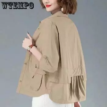 WTEMPO женские однобортные однотонные куртки женские весенние универсальные свободные повседневные пальто с карманами и длинными рукавами верхняя одежда M оранжевый