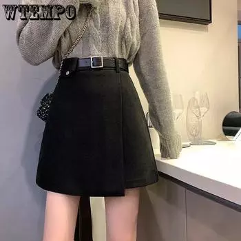 WTEMPO женские однотонные мини-юбки с поясом, летние тонкие юбки трапециевидной формы с высокой талией, универсальные повседневные короткие юбки для девочек, уличная одежда S бежевый