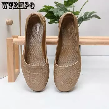 WTEMPO женские однотонные нескользящие повседневные рабочие туфли на толстом каблуке весна-лето большие размеры с круглым носком одинарные туфли 36 золотой