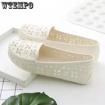 WTEMPO женские полые дышащие плоские толстые каблуки нескользящие повседневные рабочие туфли весна лето большие размеры однотонные одинарные туфли 36 белый