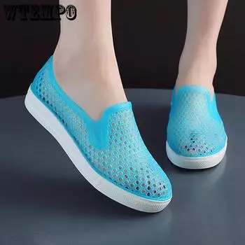 WTEMPO женские полые дышащие плоские толстые каблуки нескользящие повседневные рабочие туфли весна лето большие размеры однотонные одинарные туфли 36 розовый