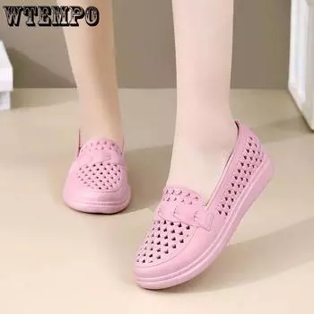 WTEMPO женские полые дышащие плоские толстые каблуки нескользящие повседневные рабочие туфли весна лето большие размеры однотонные одинарные туфли 36 белый