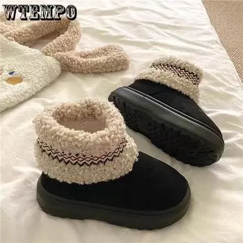 WTEMPO женские повседневные однотонные ботинки универсальные утепленные осенне-зимние большие размеры теплые утепленные плюшевые ботинки 36-37 чёрный