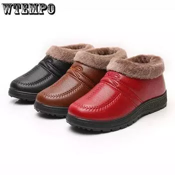 WTEMPO женские повседневные однотонные туфли из искусственной кожи и полиуретана, осенне-зимняя модель, большие размеры, теплые, морозостойкие, плюшевые туфли без застежек 36 чёрный