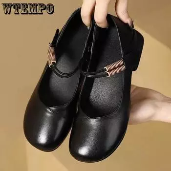 WTEMPO Женские повседневные туфли большого размера на мягкой подошве из искусственной кожи для офиса, весна-осень, однотонные туфли из искусственной кожи для работы 35 чёрный