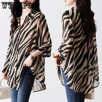 WTEMPO женские рубашки на пуговицах, повседневные гавайские рубашки, свободный крой с длинными рукавами, модные стильные топы, рубашка с изогнутым краем L