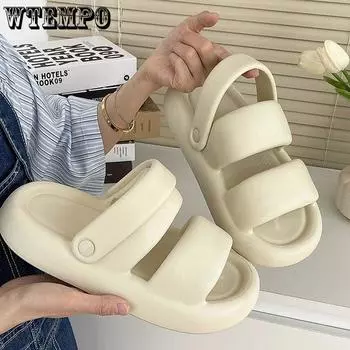 WTEMPO Женские сандалии из ЭВА для улицы, однотонные, на толстой подошве, повышают универсальность, повседневные удобные нескользящие тапочки на мягкой подошве и плоском каблуке 35-36 розовый
