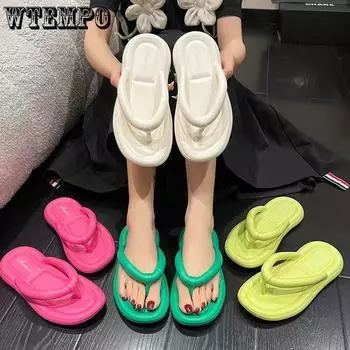 WTEMPO Женские шлепанцы, модные однотонные легкие легкие плоские каблуки из ЭВА, износостойкая мягкая подошва, удобные и нескользящие повседневные пляжные тапочки 36-37 розовый