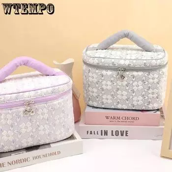 WTEMPO Женские симпатичные косметички из хлопковой смеси, большие вместительные косметички, переносные дорожные сумки для отдыха на открытом воздухе 1pc розовый