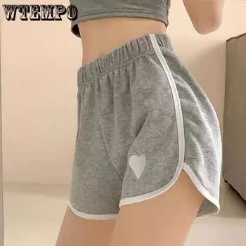 WTEMPO женские спортивные шорты с вышивкой, повседневные домашние короткие брюки, летние тонкие свободные модные широкие шорты в стиле Харадзюку M серый