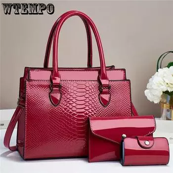 WTEMPO женские сумки из трех частей класса люкс, однотонные, вместительные, наплечные сумки, универсальные, простые, с пряжкой, сумки через плечо 13*23*28cm чёрный