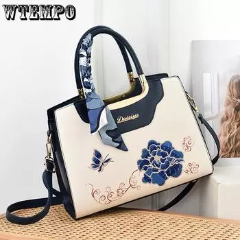 WTEMPO женские сумки на одно плечо из искусственной кожи с вышивкой в китайском стиле, большой емкости, на молнии, сумки на День матери 1pc красный