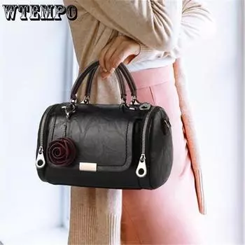 WTEMPO Женские сумки на одно плечо с цветочной подвеской Женские сумки Бостонские сумки через плечо Женские повседневные однотонные повседневные сумки большого размера 25cm*14cm*15cm коричневый