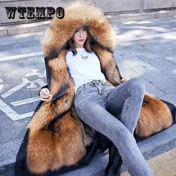 WTEMPO Женские свободные пальто большого размера со съемной подкладкой из искусственного меха, однотонные повседневные куртки с капюшоном, зимние женские теплые длинные парки M красный