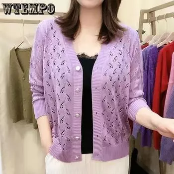 WTEMPO Женские свободные вязаные кардиганы большого размера с однотонным V-образным вырезом, повседневные универсальные кардиганы с длинным рукавом и короткими пуговицами S розовый