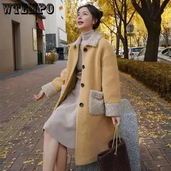 WTEMPO Женские толстые теплые осенние длинные отложные воротники флисовые пальто ветровки зимние большие размеры утепленные ветрозащитные плюшевые куртки S красный