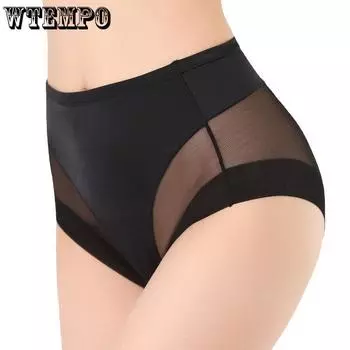 WTEMPO женские трусики со средней талией, прозрачные сетчатые треугольные талии, удобные женские брюки из ледяного шелка, большие M чёрный