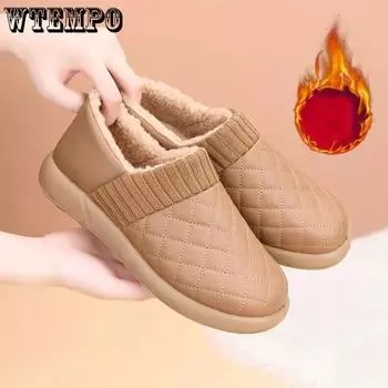 WTEMPO женские туфли из искусственной кожи с мягкой подошвой и нескользящим плоским каблуком, осенне-зимние, большого размера, теплые, плюшевые, повседневные, из искусственной кожи 36 чёрный