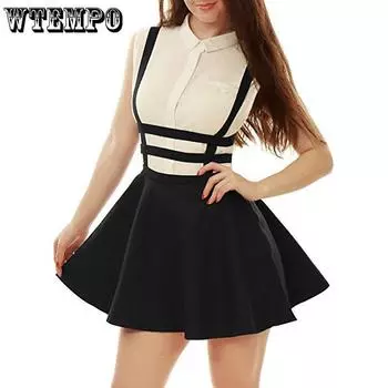 WTEMPO женские юбки на подтяжках с оборками для девочек, плиссированные короткие юбки на подтяжках, молния сзади, ажурные однотонные бандажные мини-юбки S темно-синий