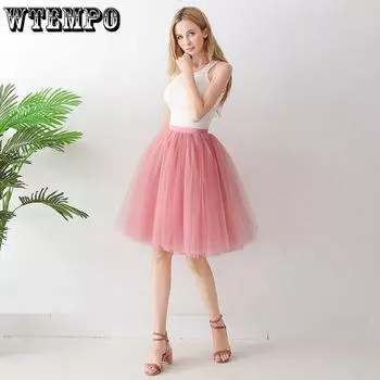 WTEMPO женские юбки-пачки с эластичной резинкой на талии, однотонная газовая юбка средней длины, женские многослойные летние сетчатые юбки One Size белый