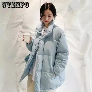 WTEMPO Женские уличные пальто с воротником-стойкой, однотонные толстые теплые пуховые пальто, осенне-зимние ветрозащитные, непромокаемые куртки большого размера с хлопковой подкладкой S чёрный