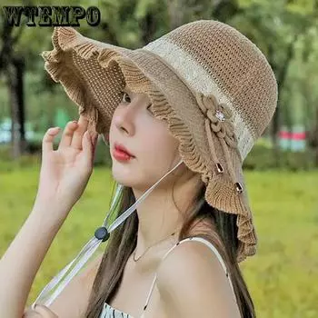 WTEMPO Женские весенне-летние широкополые цветочные однотонные солнцезащитные шляпы для улицы, дышащие, складные, пляжные солнцезащитные шляпы 1pc хаки