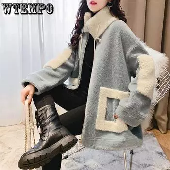 WTEMPO Женские ветрозащитные, морозостойкие, однотонные, толстые, теплые, на молнии, осенне-зимние, женские, большого размера, плюшевые куртки M кадет серый