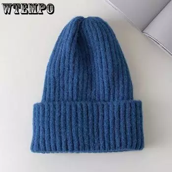 WTEMPO Женские вязаные шапки конфетного цвета, теплые, мягкие, модные шапки, шерстяные шапки в стиле Kpop, элегантные универсальные шерстяные шапки One Size темно-серого