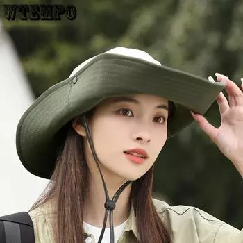 WTEMPO женские вышитые лоскутные ретро джинсовые солнцезащитные шляпы для пар с широкими полями для походов, кемпинга, пешего туризма, ветрозащитные веревочные шляпы 1pc чёрный