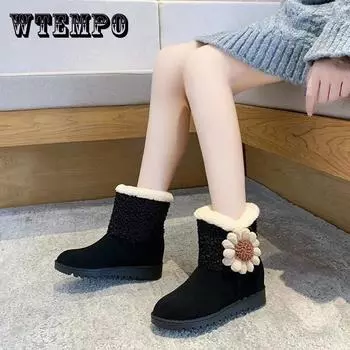 WTEMPO женские зимние короткие плюшевые сапоги осенние кожаные замшевые туфли на низком каблуке из хлопка однотонные теплые зимние сапоги 40 чёрный