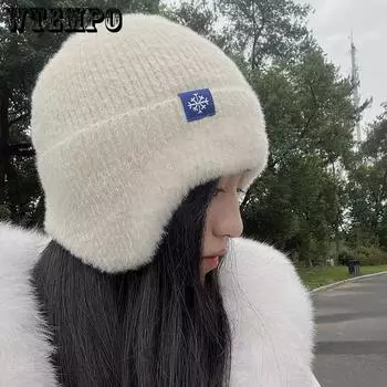 WTEMPO Женские зимние шапки-ушанки ярких цветов Вязаные шапки из искусственного меха Простые мягкие шапки-бини для защиты от холода Уличные кепки 55-59cm оранжевый