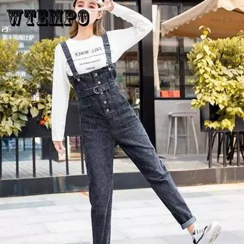 WTEMPO Женский джинсовый комбинезон Свободный и тонкий Slim Fit Студент Симпатичный летний бутон Брюки Мода Высокие джинсы XL