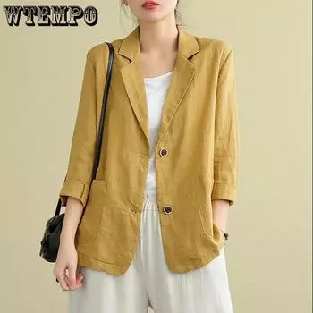 WTEMPO женский костюм однотонный модная женская куртка с отложным воротником, длинными рукавами и карманами, деловой женский пиджак, женская одежда M чёрный