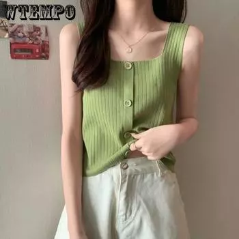 WTEMPO Женский летний дизайн трикотажный жилет-камисоль свободного кроя с бюстгальтером, короткий топ без рукавов S