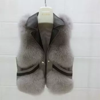WTEMPO Женский осенне-зимний меховой жилет без рукавов из искусственного меха, короткая куртка, пальто, пушистый плюшевый жилет S темно серый