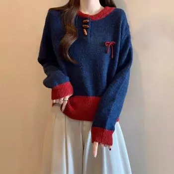 WTEMPO Женский свитер с длинным рукавом и круглым вырезом, модный трикотаж для девочек, мягкие и удобные вязаные топы, свитера S