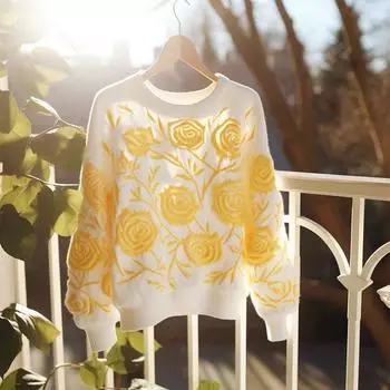 WTEMPO Женский свитер с длинным рукавом и круглым вырезом, модный цветочный трикотаж для девочек, мягкие и удобные вязаные топы, свитера S