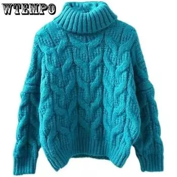 WTEMPO Женский свитер с длинным рукавом и круглым вырезом, модный цветочный трикотаж для девочек, мягкие и удобные вязаные топы, свитера S небесно-голубой