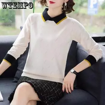 WTEMPO Женский свитер с длинным рукавом Модный трикотаж для девочек Мягкий удобный вязаный топ свитера S чёрный