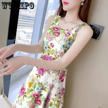 WTEMPO женское летнее платье с бретелькой на бретельках, темпераментное тонкое длинное платье с талией, модное утягивающее платье с цветочным принтом M разноцветный