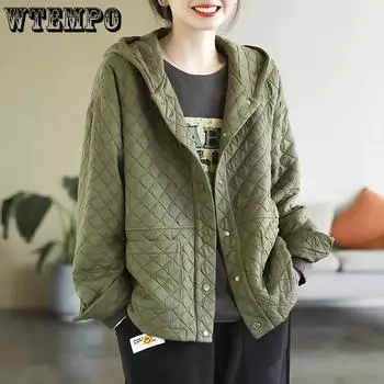 WTEMPO женское пальто с капюшоном на осень и зиму, свободная теплая однотонная куртка на пуговицах, свободный и удобный повседневный топ