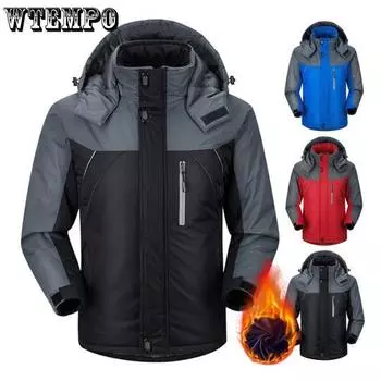 WTEMPO Зимнее пальто для активного отдыха с воротником-стойкой и защитой шеи с капюшоном и длинными рукавами, толстая подкладка, защищающая от холода, застежка-молния, ветрозащитная зимняя куртка больших размеров XL красный