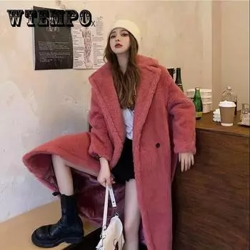 WTEMPO зимнее пальто из искусственного меха норки женское средней длины плюшевое флисовое пальто теплое утепленное пальто M