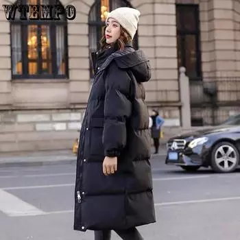 WTEMPO Зимние большие размеры пуховые куртки женские однотонные свободные утолщенные длинные пальто повседневные универсальные пуховики на молнии S белый