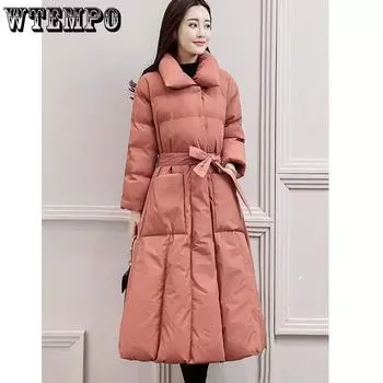 WTEMPO зимние хлопковые пальто, женские длинные хлопковые куртки в национальном стиле, женские однотонные теплые утепленные ватные куртки XXXXL чёрный