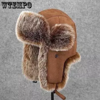 WTEMPO зимние, морозостойкие, ветрозащитные, теплые, замшевые, парные шапки, толстые, плюшевые, для защиты ушей, большого размера, для походов на открытом воздухе, катания на лыжах, шапки-бомберы S чёрный