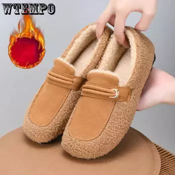 WTEMPO Зимние плюшевые туфли, теплые, без застежек, кашемировые, хлопковые, женские, большого размера, непромокаемые туфли 36 чёрный